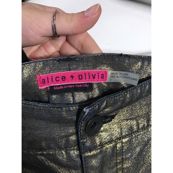 Alice & Olivia Metallic Gold Cargo Slim Jean Pants Women 0 / 25 Holiday NYE - Picture 4 of 11